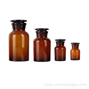Clear Brown Glass Reagent Bottle with Wide Mouth and Ground Stopper